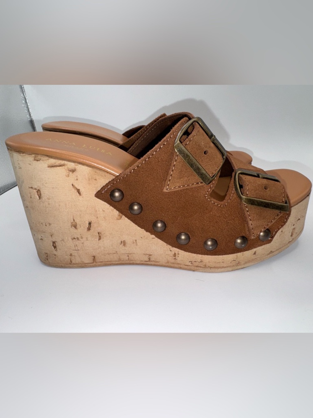 NEW Anna Luisa Amalfi Brown Suede Cork Wedge Sandals Size 7 Made in Italy - Picture 2 of 15